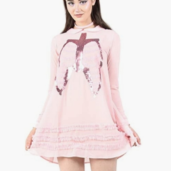 Iron Fist “Dead Mermaid” Babydoll Dress – Pink Sheer Sequin - Picture 2 of 8